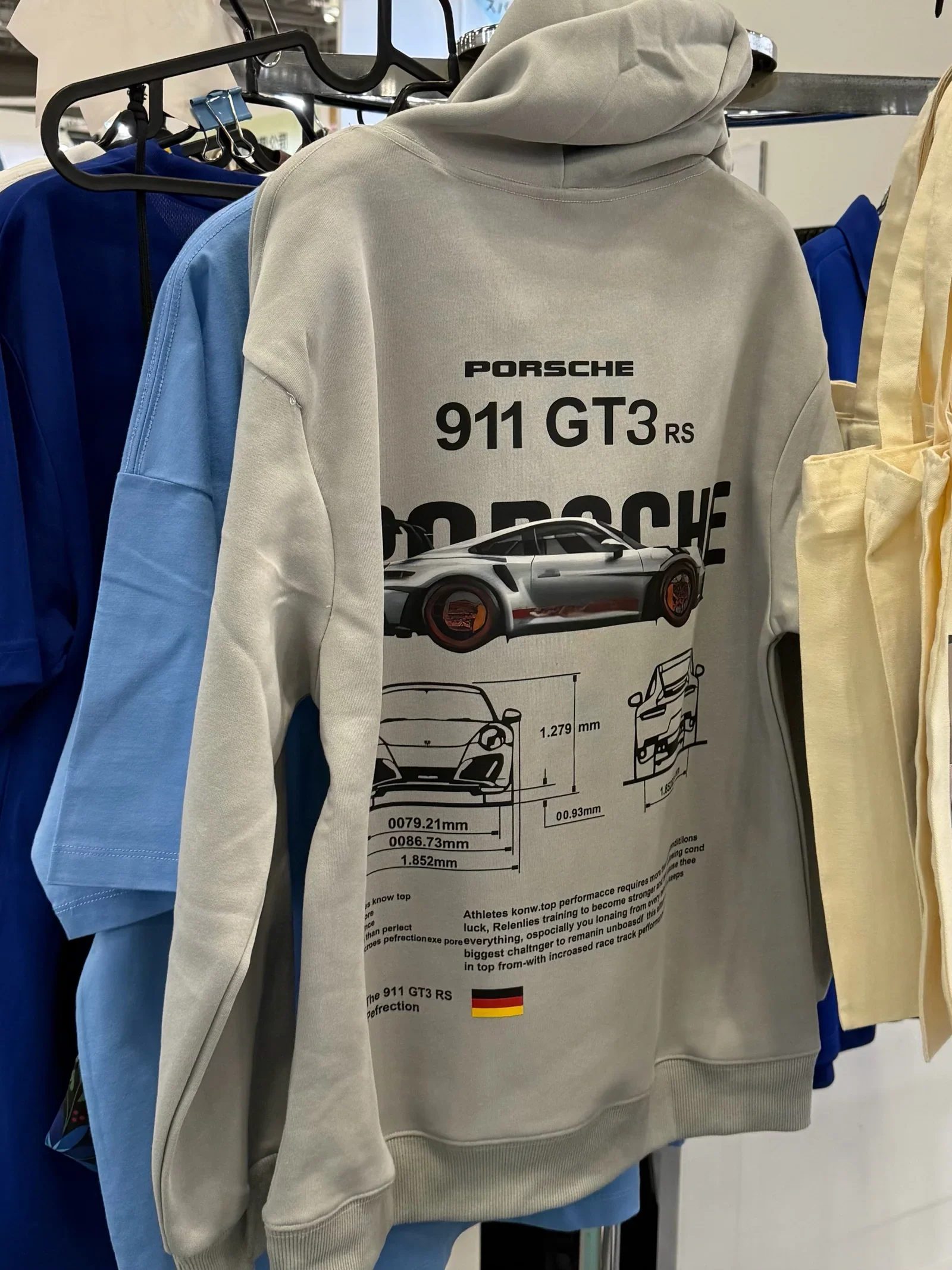 Finished print application on a grey hoodie