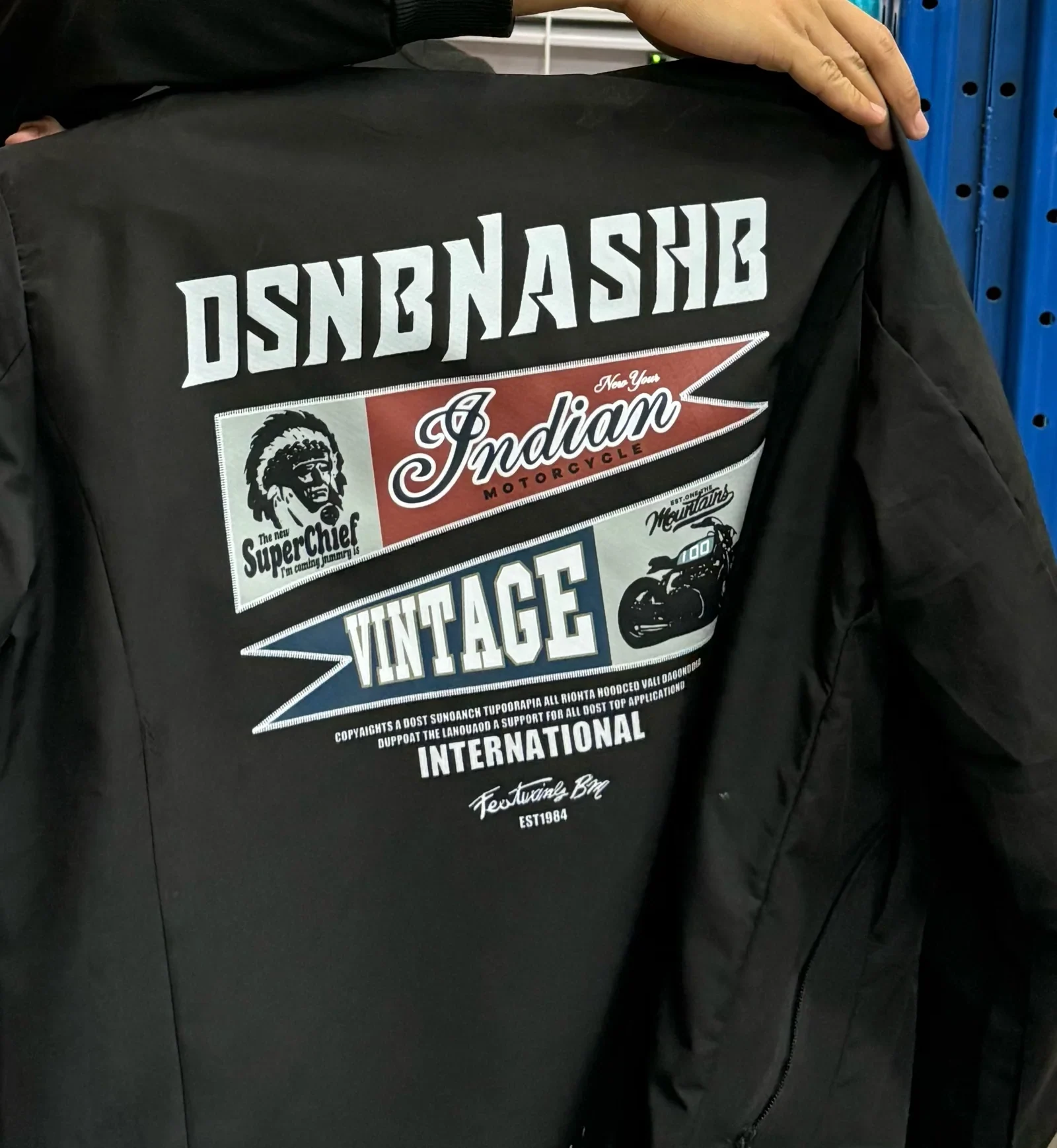 Large finished print application on a black sweatshirt
